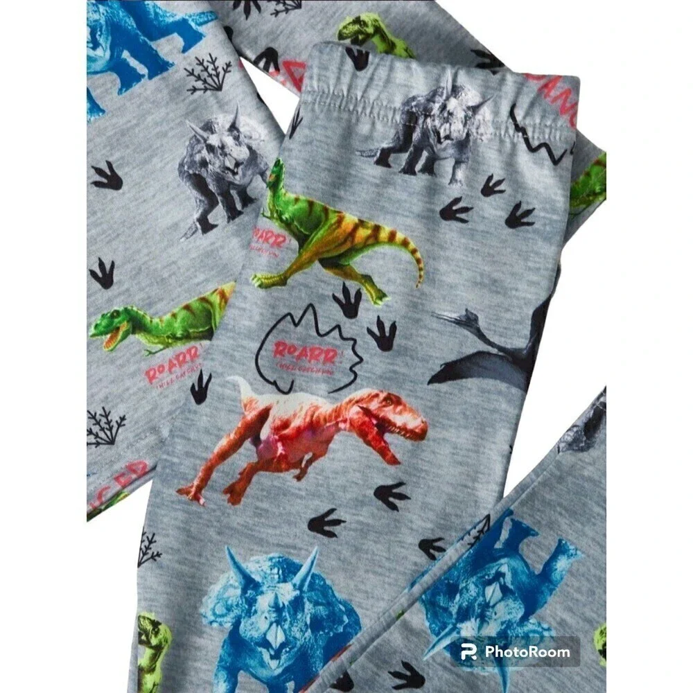 Boys' Casual Dinosaur Family Printed Round Neck Pullover Sweatshirt And Pant PJS